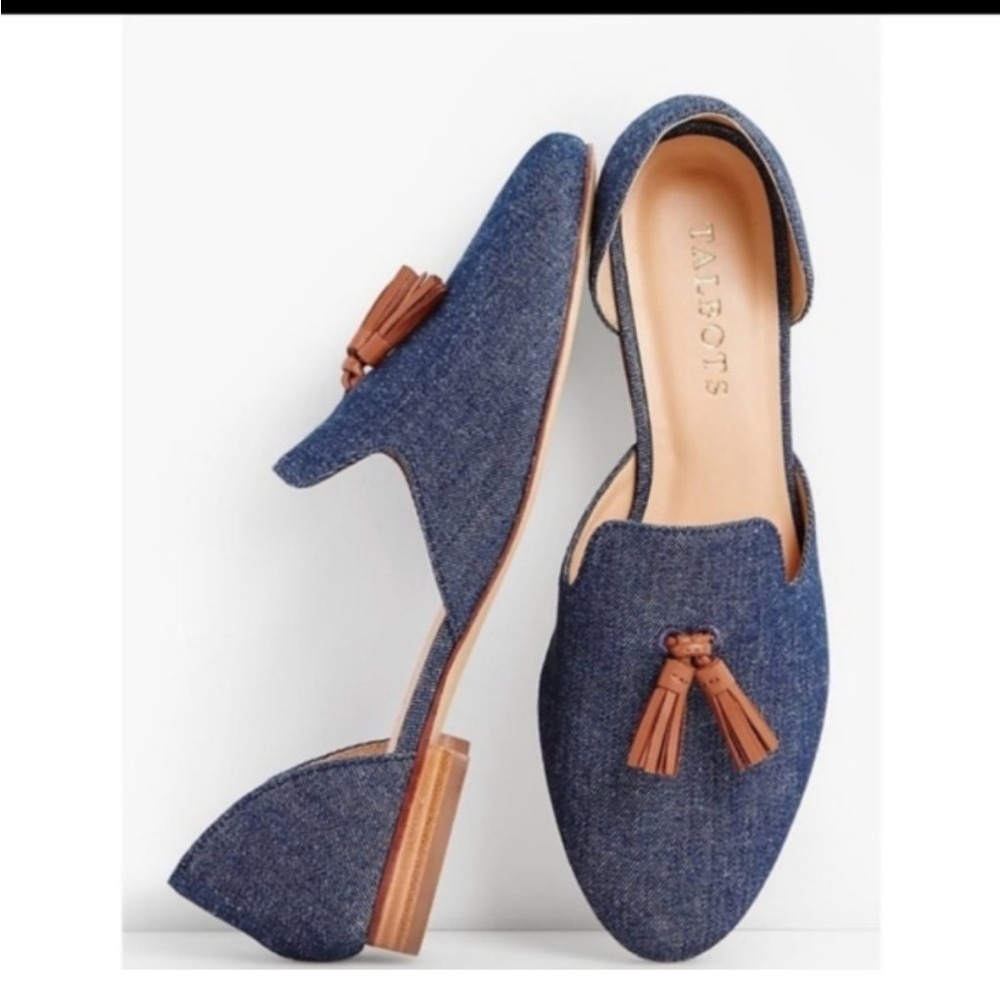 Talbots Frannie Denim Flats With Brown Tassel Sz 6.5